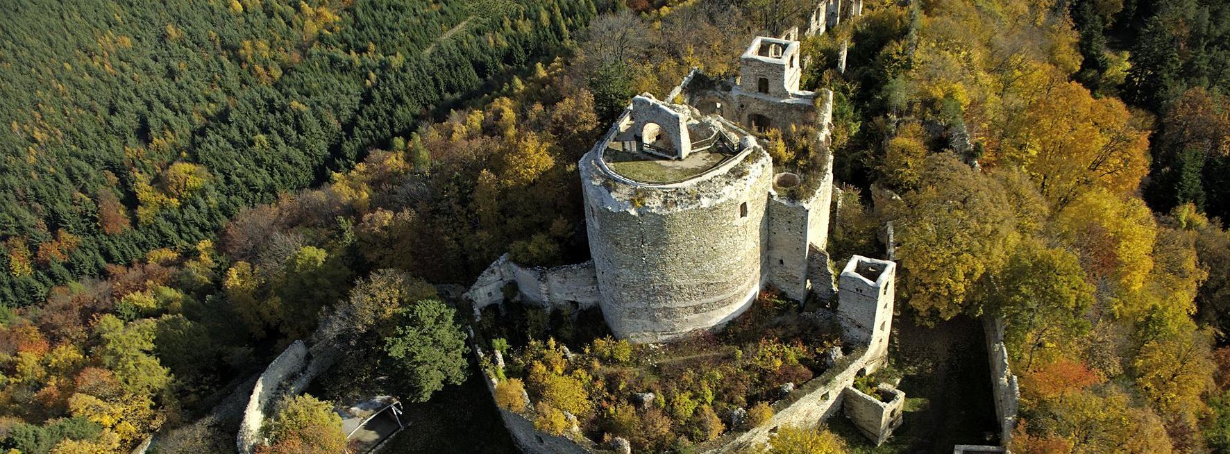 Burgruine Landsee in herbstlicher Landschaft